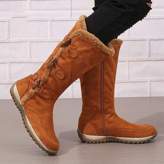 Women's Retro Button Flat Plush Snow Boots