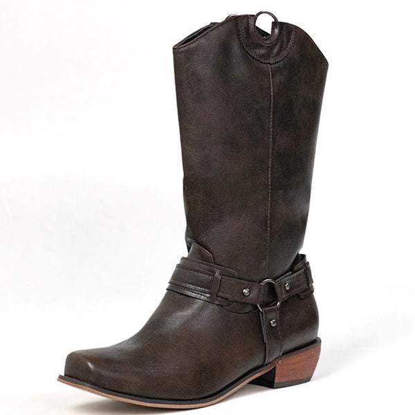Women's Low Heel Knight Boots With Metal Buckle