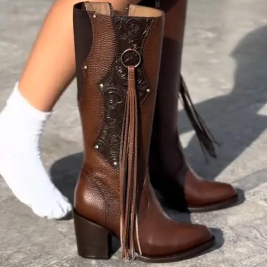 Women's Fringed Studded Leather Boots