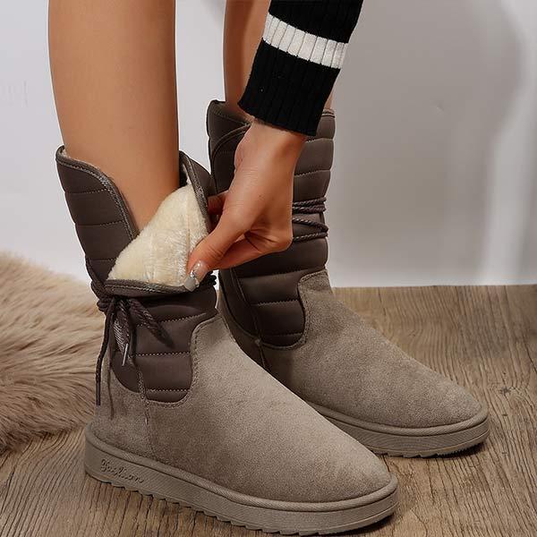 Women's Strappy Flat Heel Mid-Calf Snow Boots