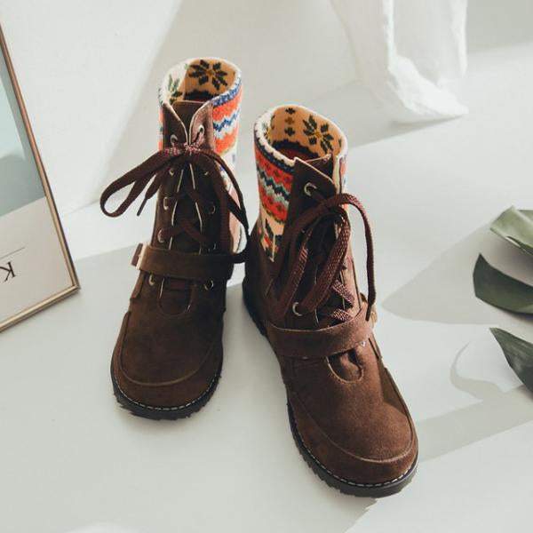 Women's Ethnic Style Belt Buckle Christmas Pattern Short Boots