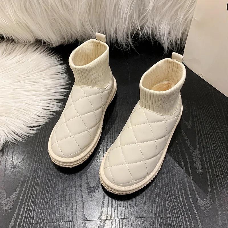 Women Autumn And Winter Fashion Fleece-Lined Thickened Round Toe Flat Snow Boots