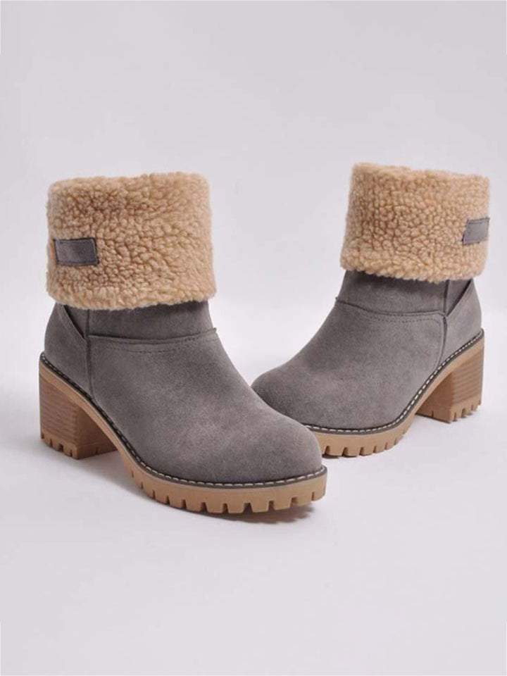 Warm Velvet Chunky Heel Snow Boots