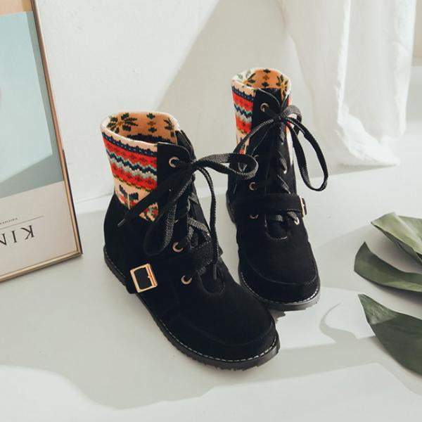 Women's Ethnic Style Belt Buckle Christmas Pattern Short Boots