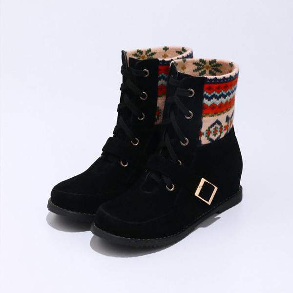 Women's Ethnic Style Belt Buckle Christmas Pattern Short Boots