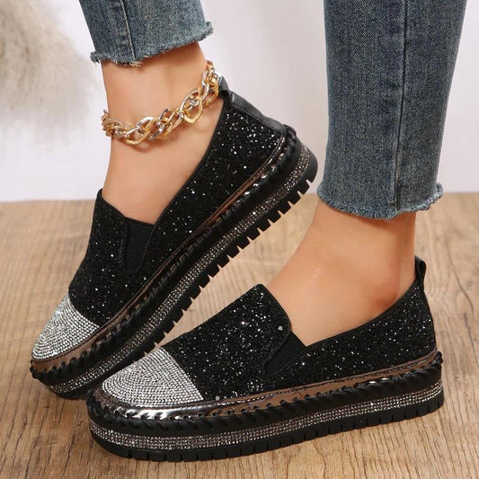 Women 2023 Spring New Loafers Thick Bottom Flat Rhinestone Fashion Women's Shoes