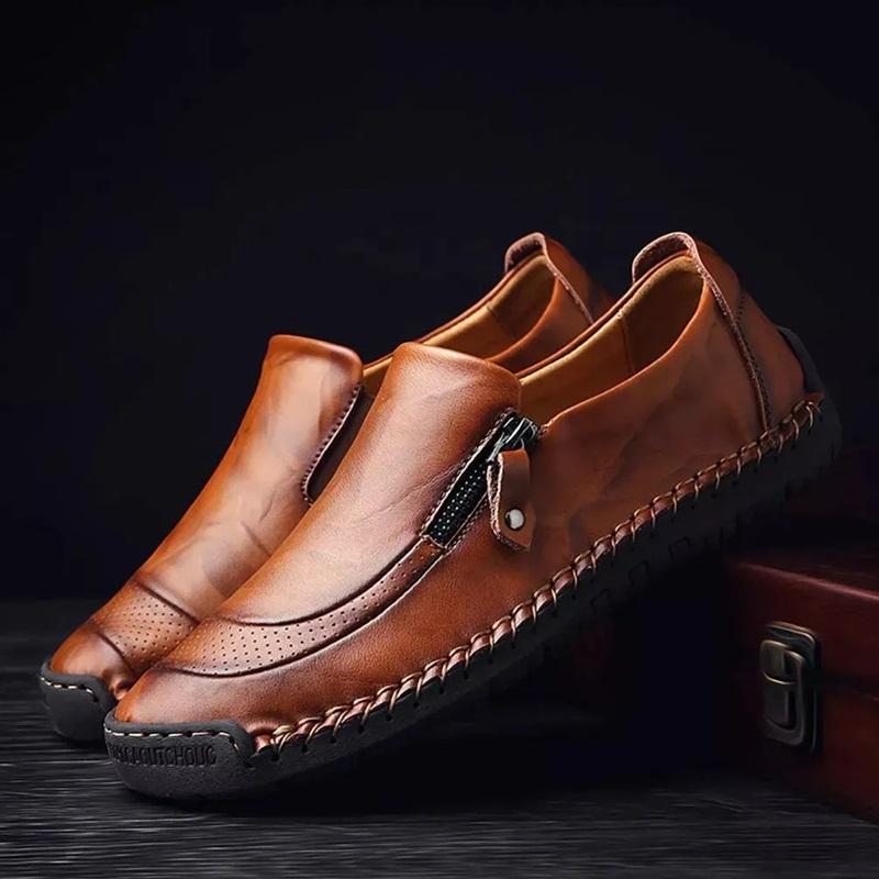 Men's Handmade Side Zip Casual Comfortable Leather Loafers