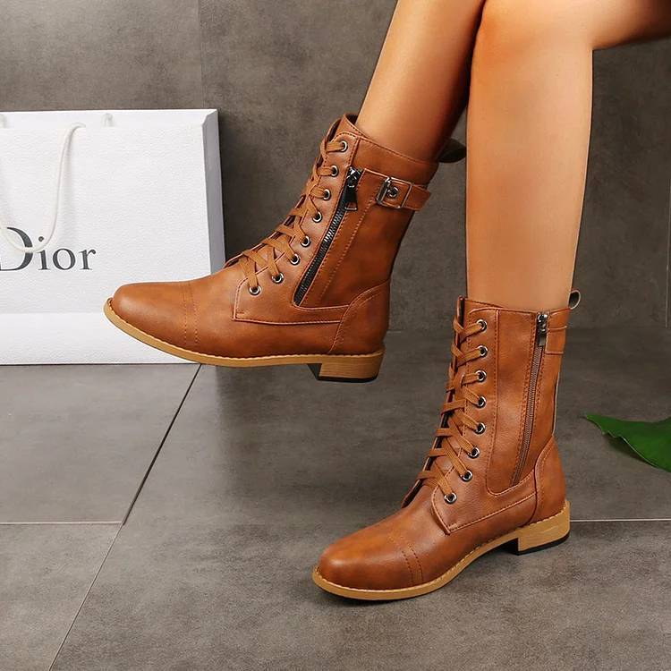 Women's Round Toe Side Zipper Genuine Leather Orthopedic Boots