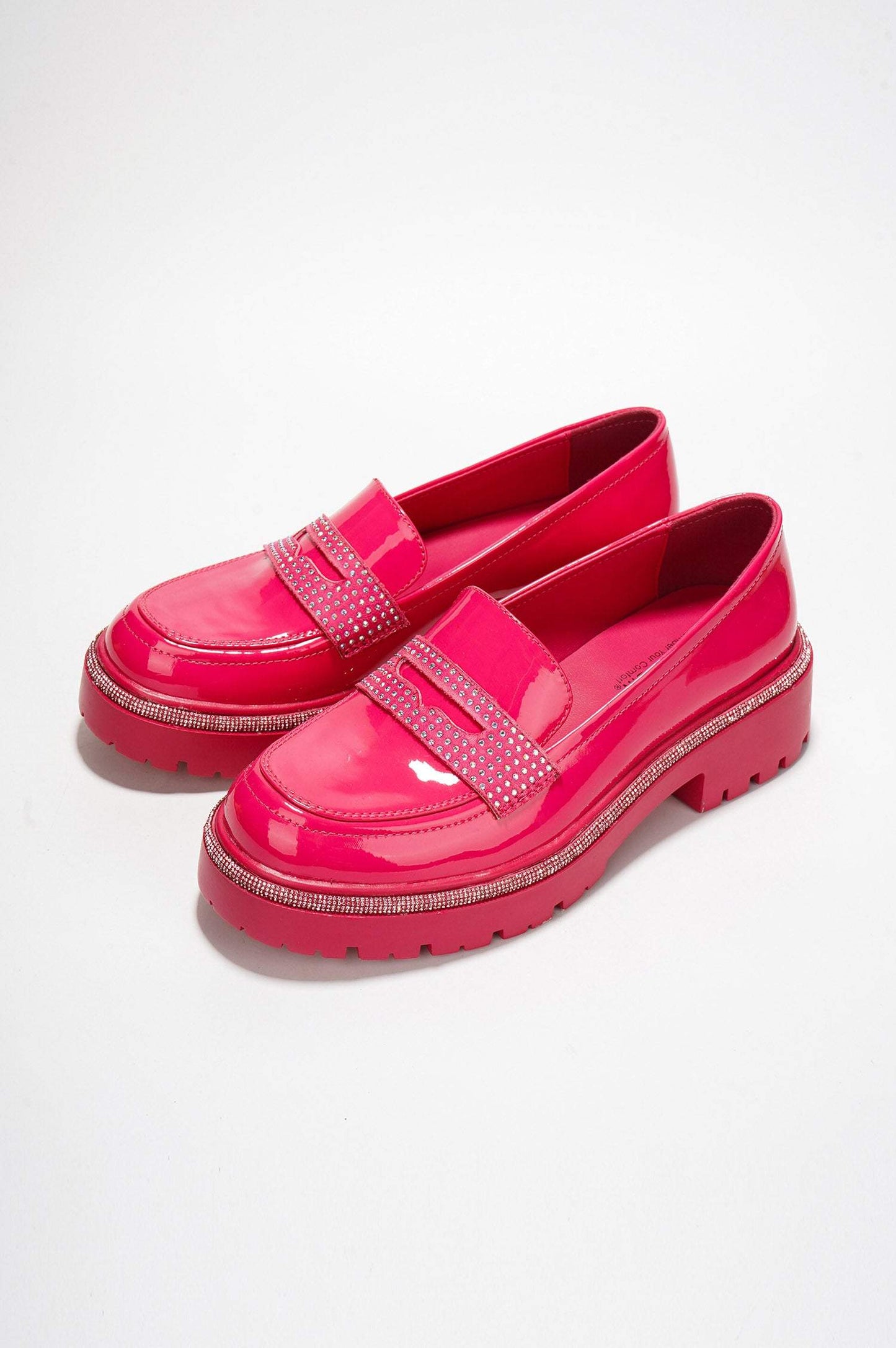 Bandia Lug Sole Rhinestone Lined Flat Loafers