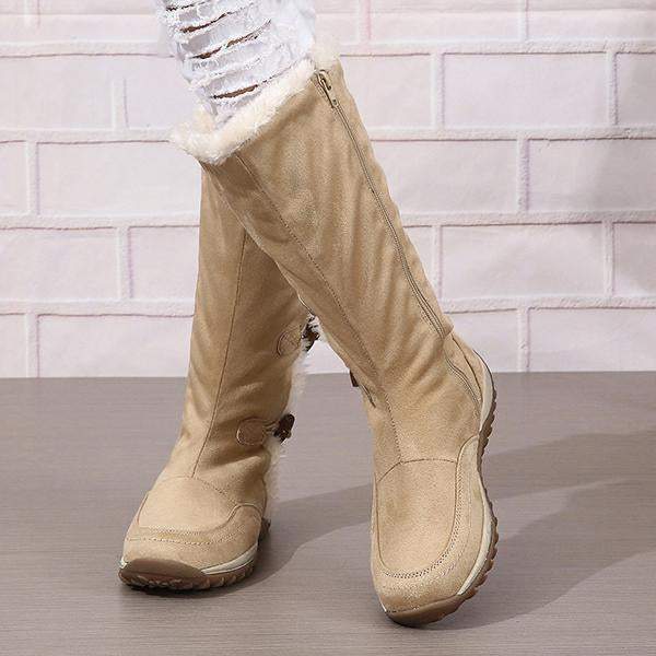 Women's Retro Button Flat Plush Snow Boots