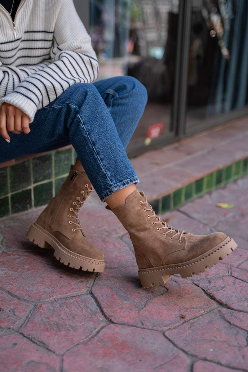 Zaha Camel Suede Leather Boots