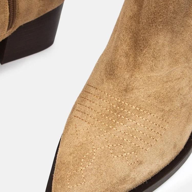 Autumn Plain Vintage Suede Western Boots