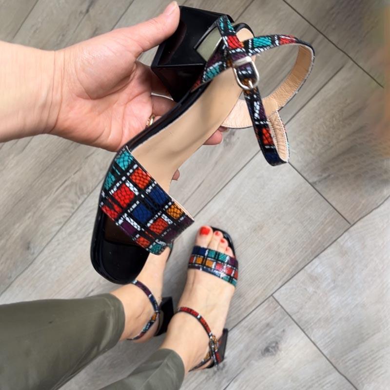 Fashion Printed Thick Heeled Sandals