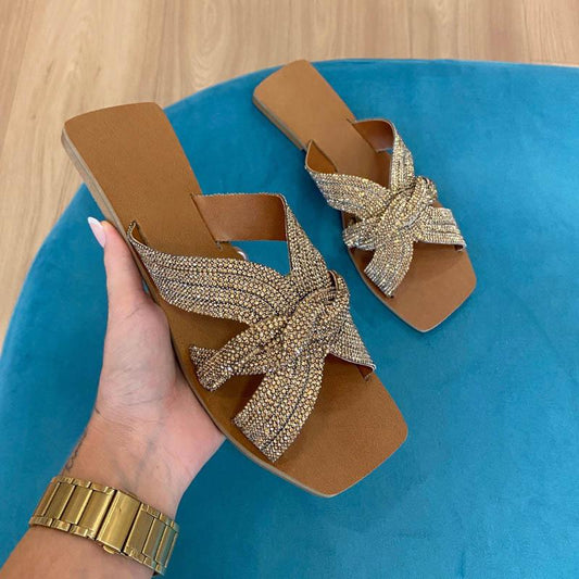 Rhinestone Fashion Women's Flat Slippers