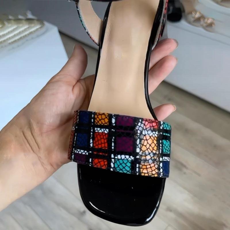 Fashion Printed Thick Heeled Sandals