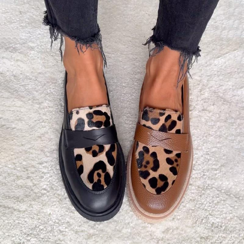 Leopard Print Stitching Women's Shoes Loafers