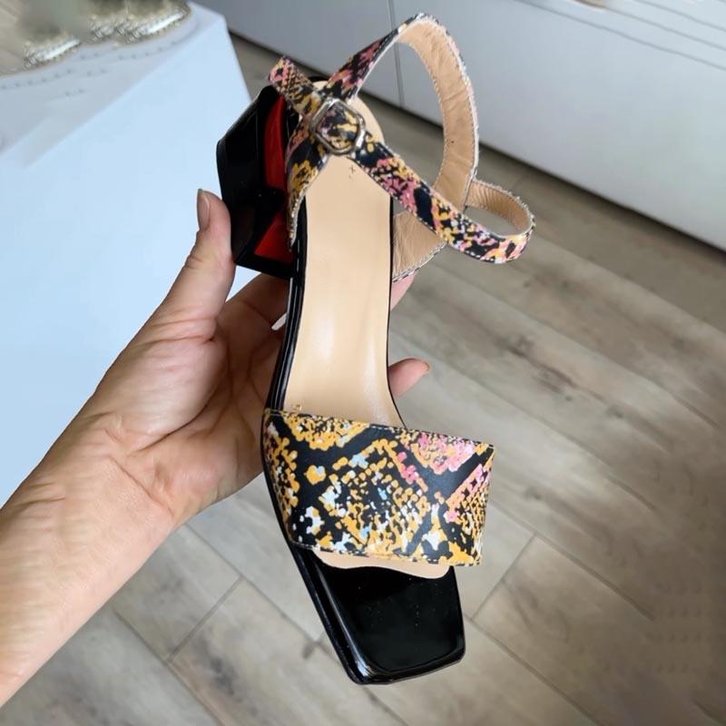 Fashion Printed Thick Heeled Sandals