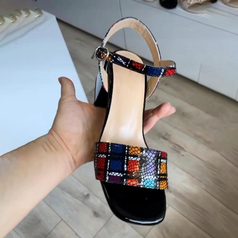 Fashion Printed Thick Heeled Sandals