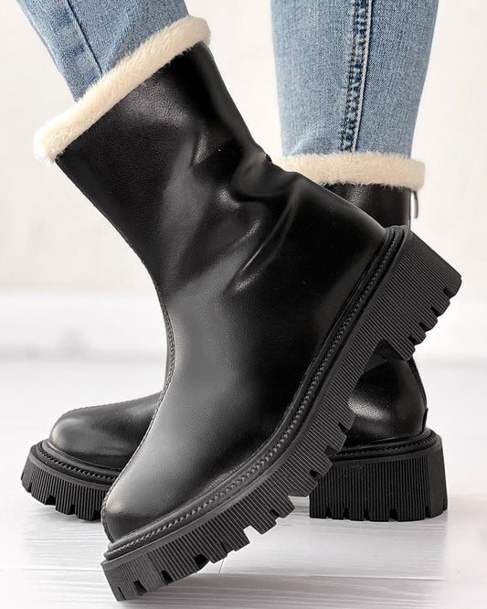 Velvet Zipper Up Fuzzy Detail Boots