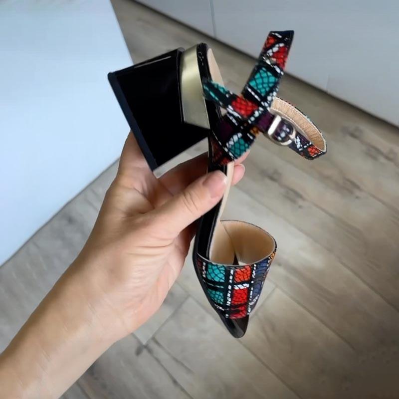 Fashion Printed Thick Heeled Sandals