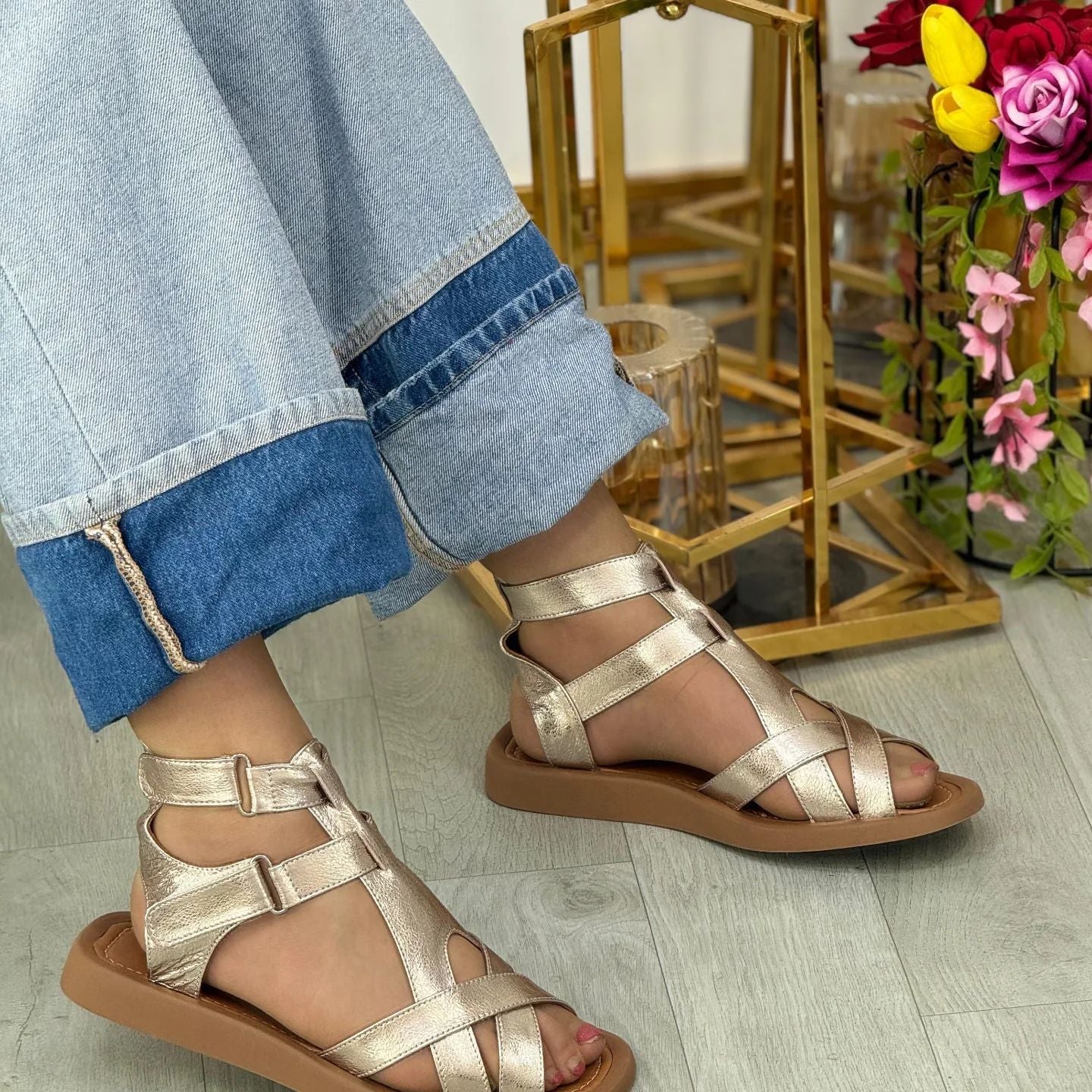 Chic Velcro Roman Flats