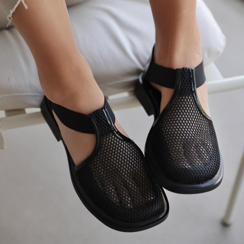 Mesh Detail Stretch Sandals