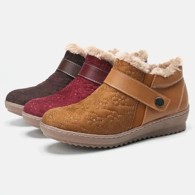 New Autumn And Winter Round Head Color-block Wool Non-slip Snow Boots