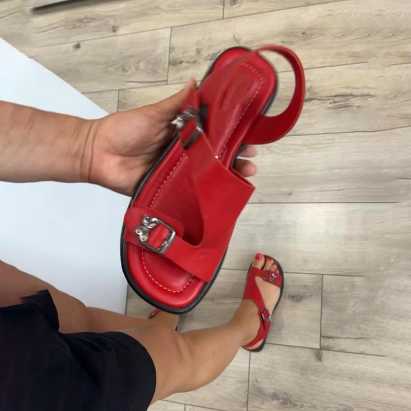 Women's Hollowed Out Flat Sandals With Belt Buckle