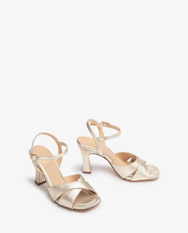 Champagne Leather Ankle-Strap Sandals