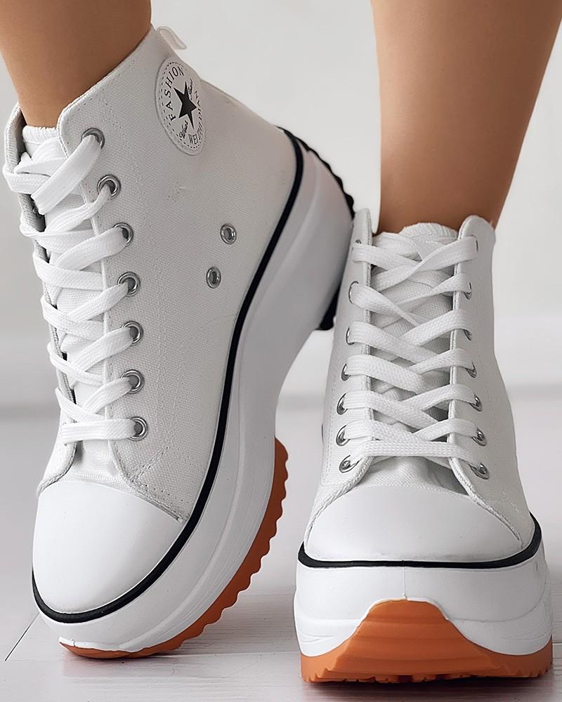 CS Eyelet Lace-Up Platform Canvas Sneakers