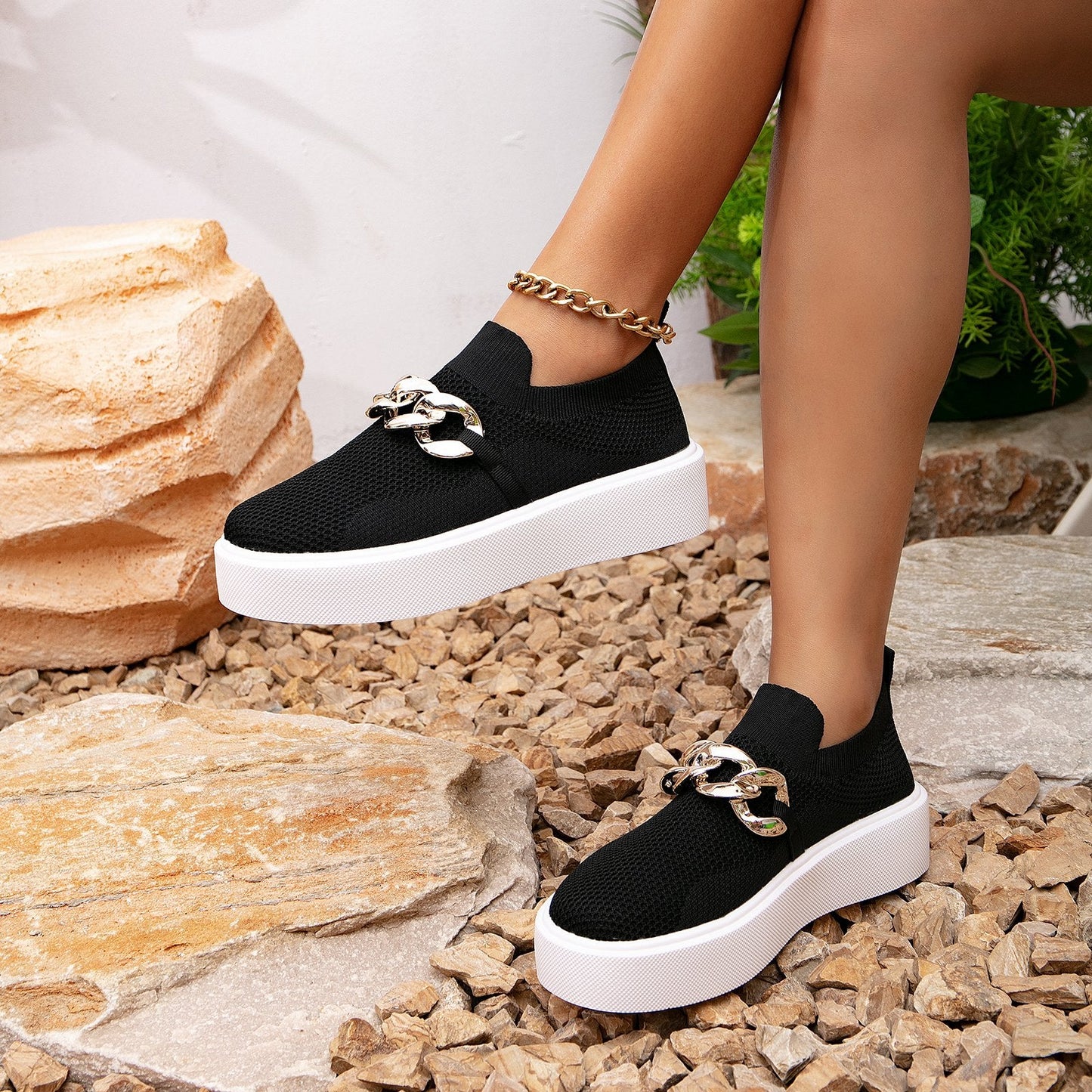 CS Chain Decor Platform Women Wedge Loafers