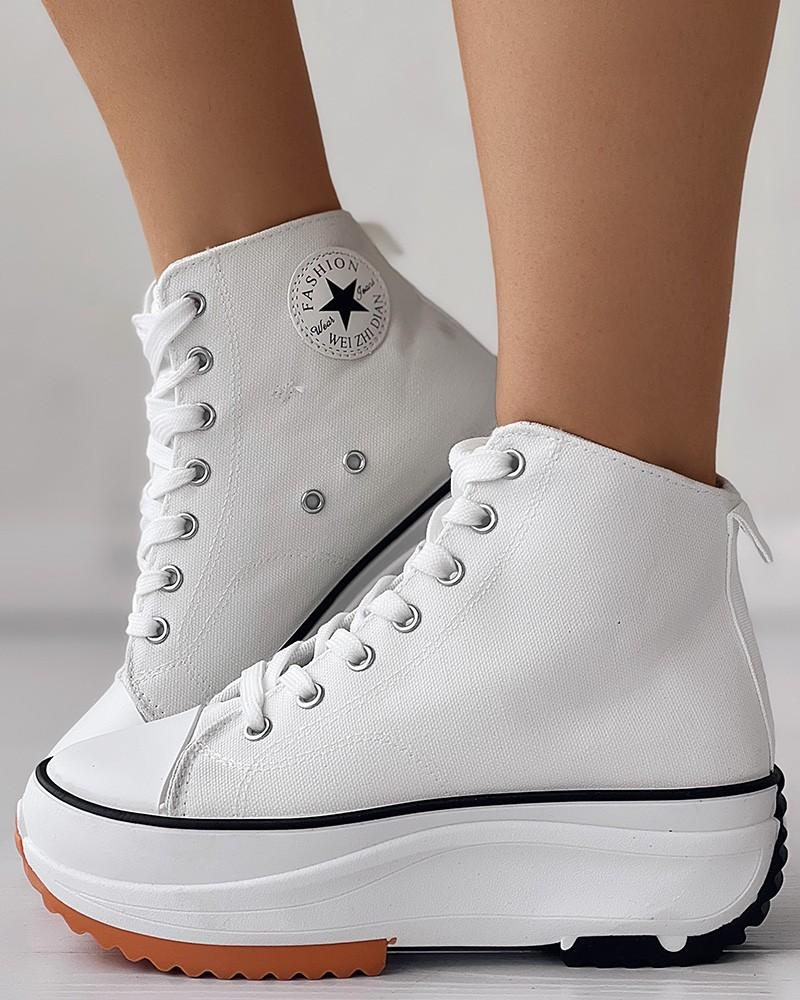 CS Eyelet Lace-Up Platform Canvas Sneakers