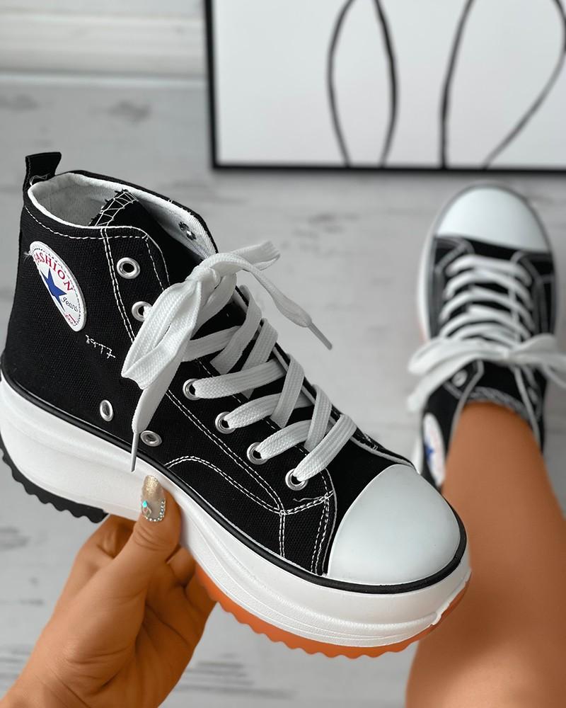 CS Eyelet Lace-Up Platform Canvas Sneakers