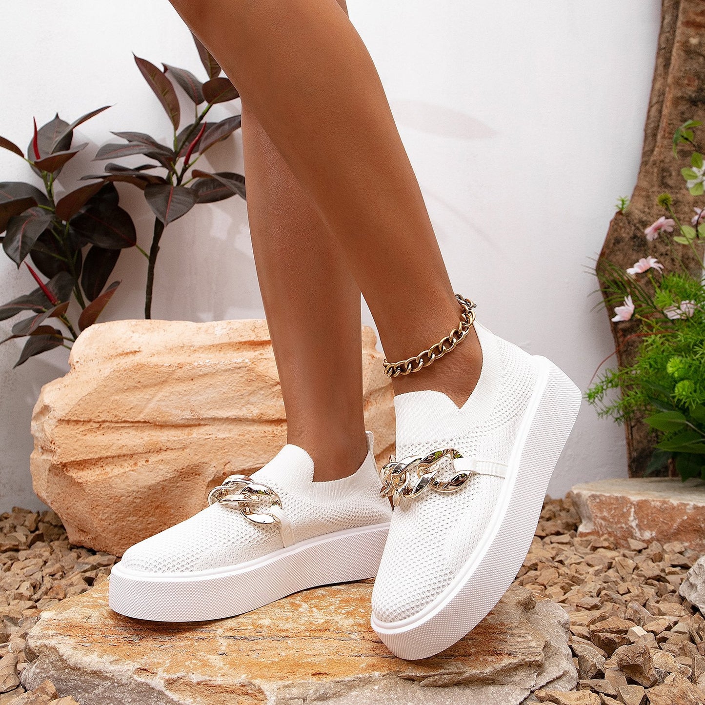 CS Chain Decor Platform Women Wedge Loafers
