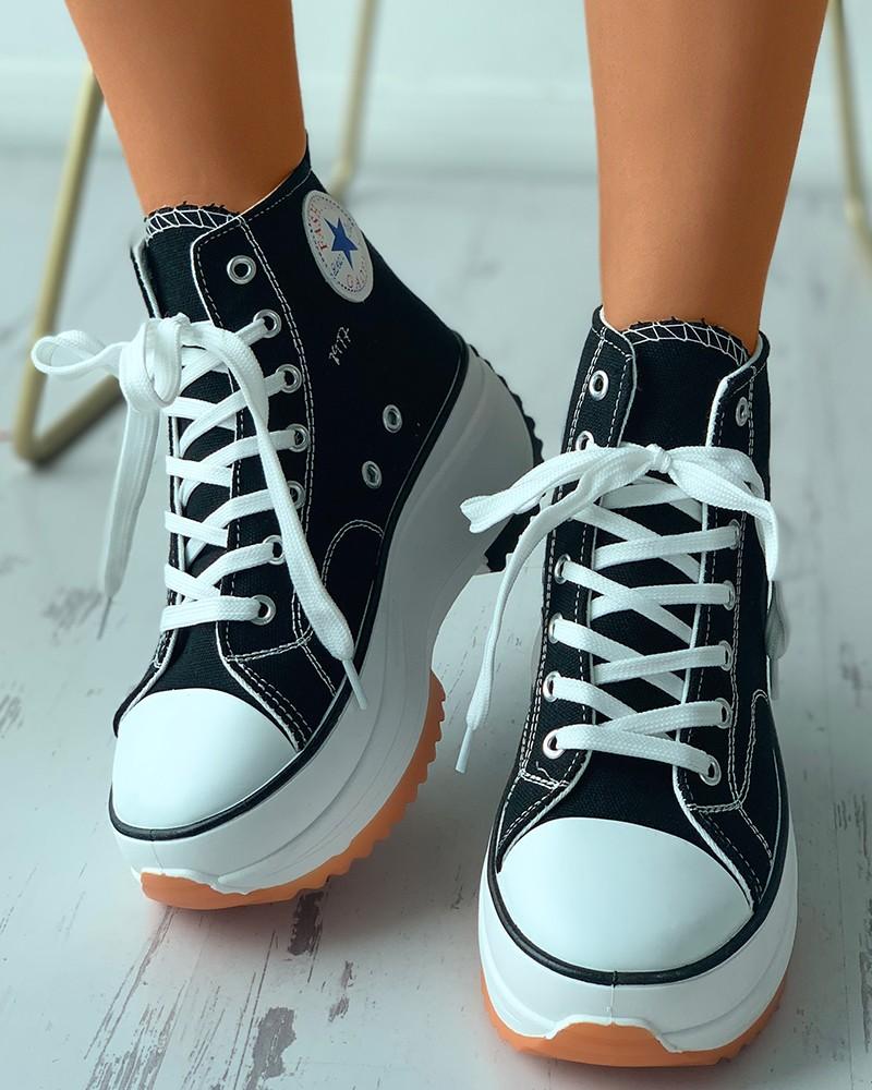 CS Eyelet Lace-Up Platform Canvas Sneakers