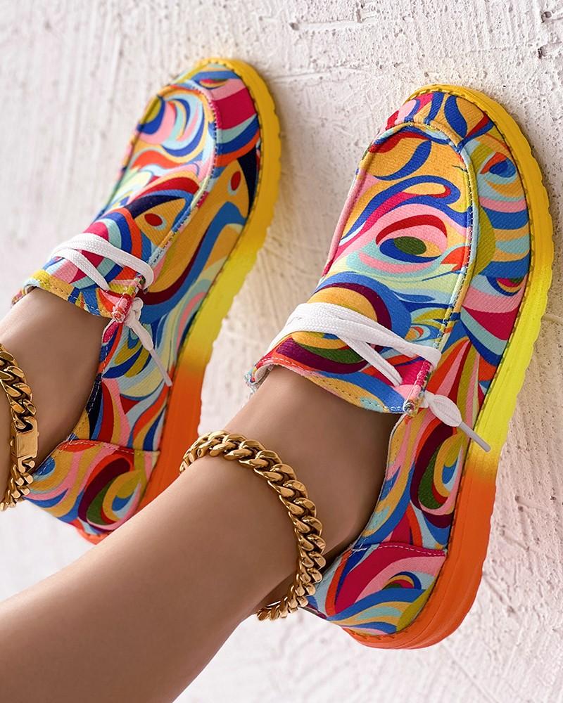 CS Gradient abstract print lace-up slip-on loafers