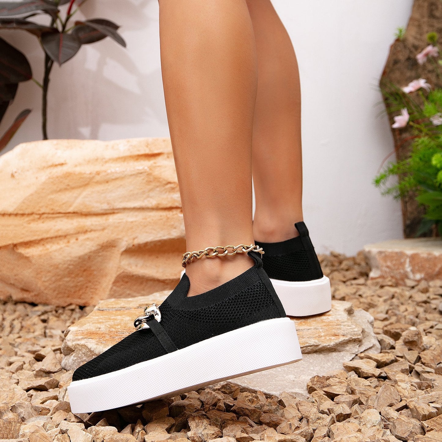 CS Chain Decor Platform Women Wedge Loafers