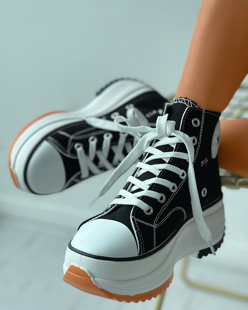 CS Eyelet Lace-Up Platform Canvas Sneakers