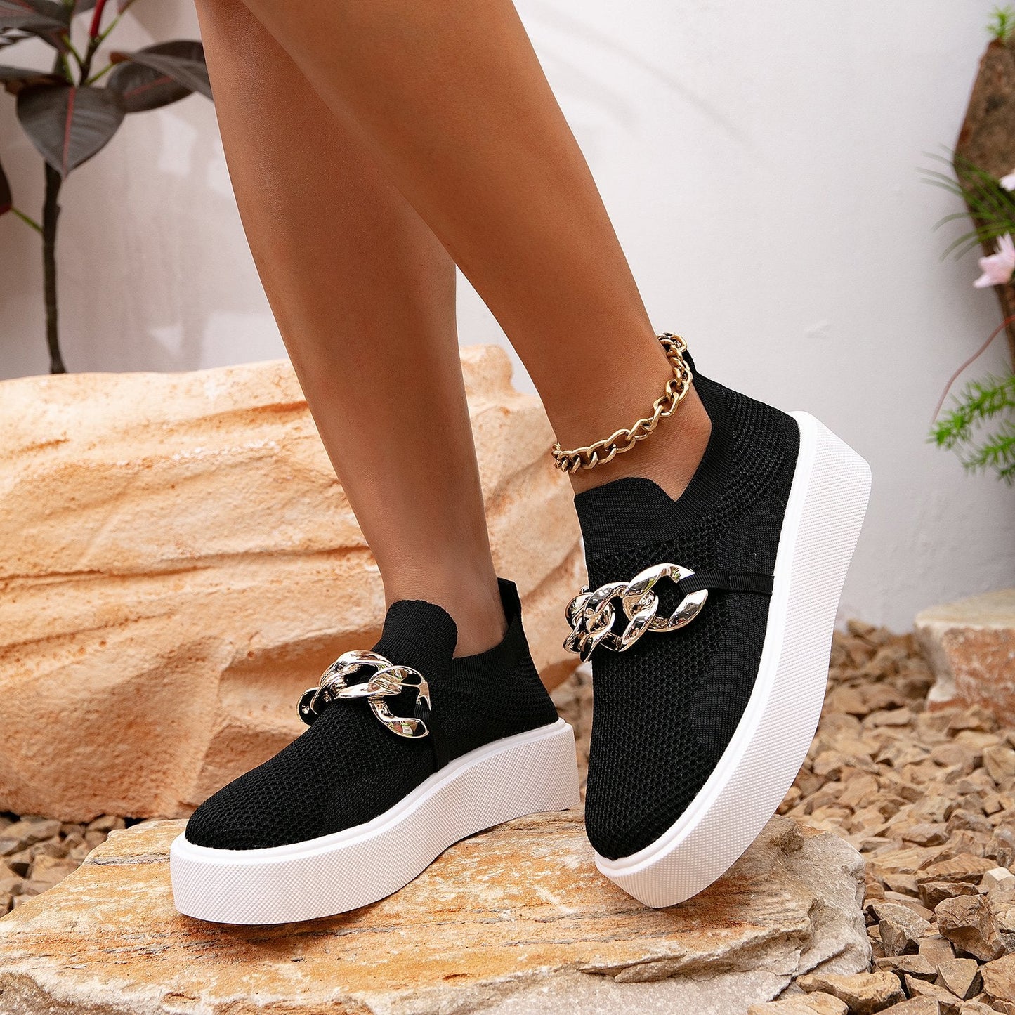 CS Chain Decor Platform Women Wedge Loafers