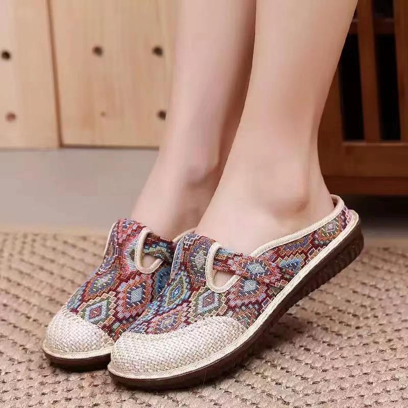 Wrapped head breathable linen slippers