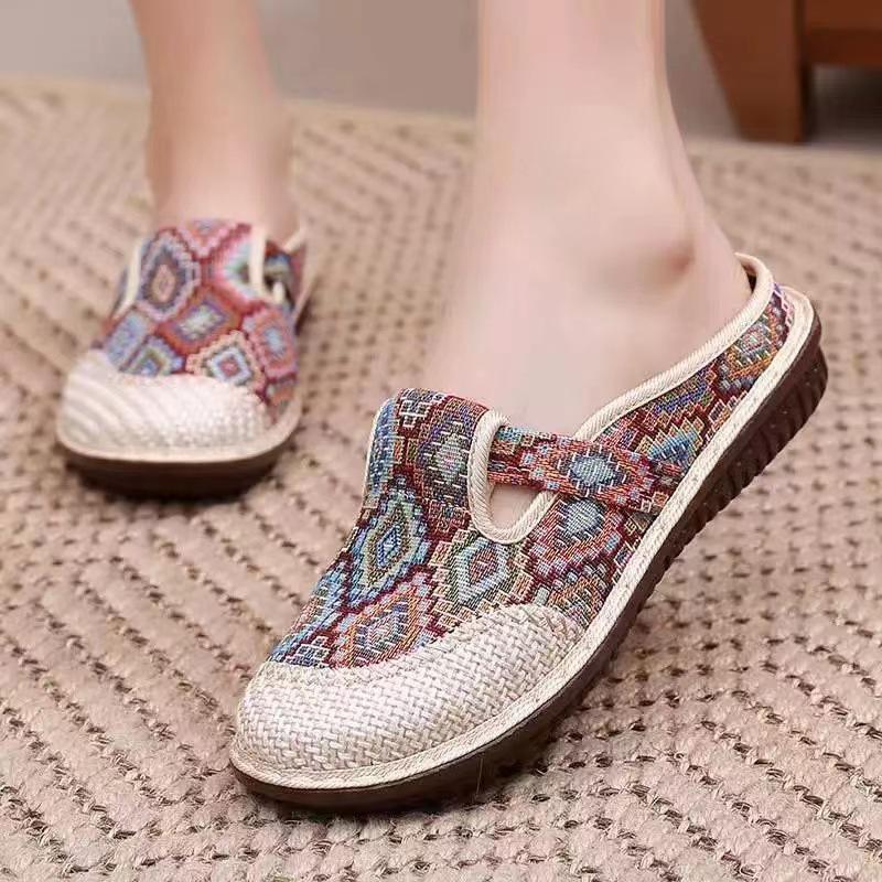 Wrapped head breathable linen slippers