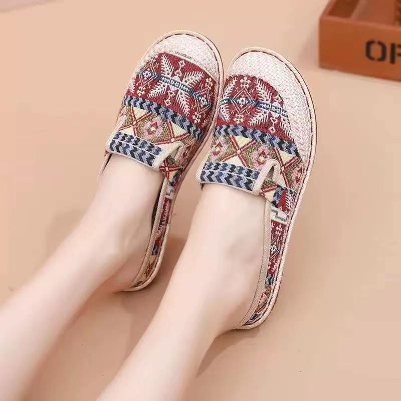 Wrapped head breathable linen slippers