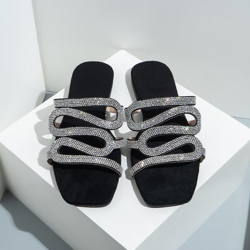 CS Cutout rhinestone slippers